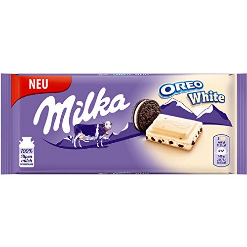 100g Tafel, Milka & Oreo White Schokoladentafel, Zarte weisse Milka Alpenmilch Schokolade mit knusprigen original OREO-Keksstückchen
